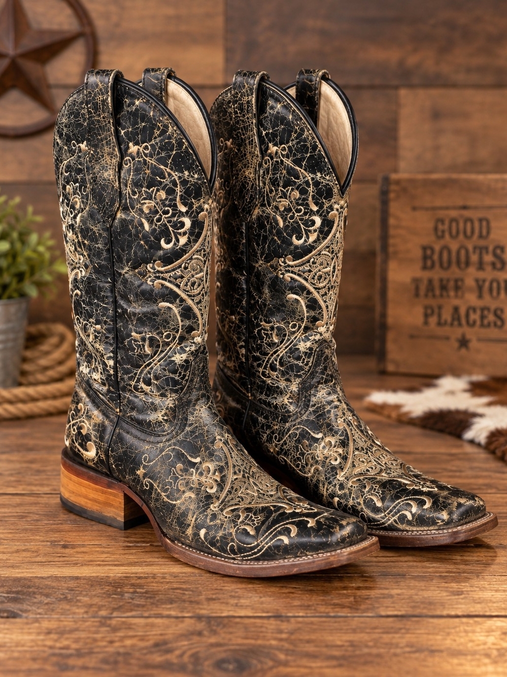 Circle G by Corral Women's Crackle Embroidered Western Boots. Handcrafted Mexico